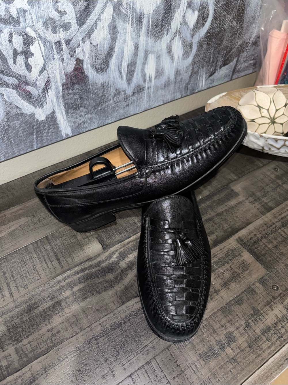 Johnston & Murphy Black Woven Tassel Loafers MENS 9.5 - Picture 4 of 11